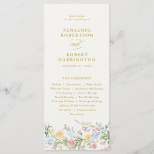 Programa Boda floral dorada ornamental pastel suave de prim