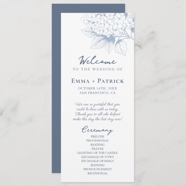 Programa Boda floral Dusty Blue Hydrangea (Anverso / Reverso)