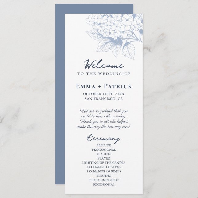 Programa Boda floral Dusty Blue Hydrangea (Anverso / Reverso)