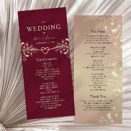 Programa Boda floral elegante de burgundy y oro