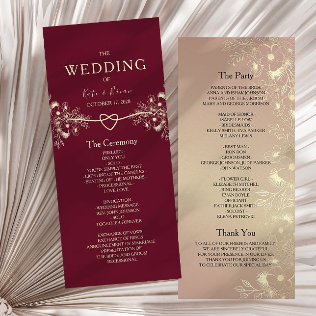 Programa Boda floral elegante de burgundy y oro (Subido por el creador)