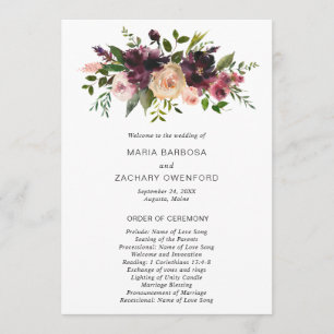 Programa Boda floral elegante de otoño en burgundy rústico