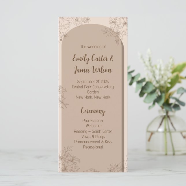 Programa Boda floral elegante en beige (Anverso de pie)