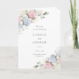 Programa Boda Floral Elegante Hortensia Azul Rosa Plegada