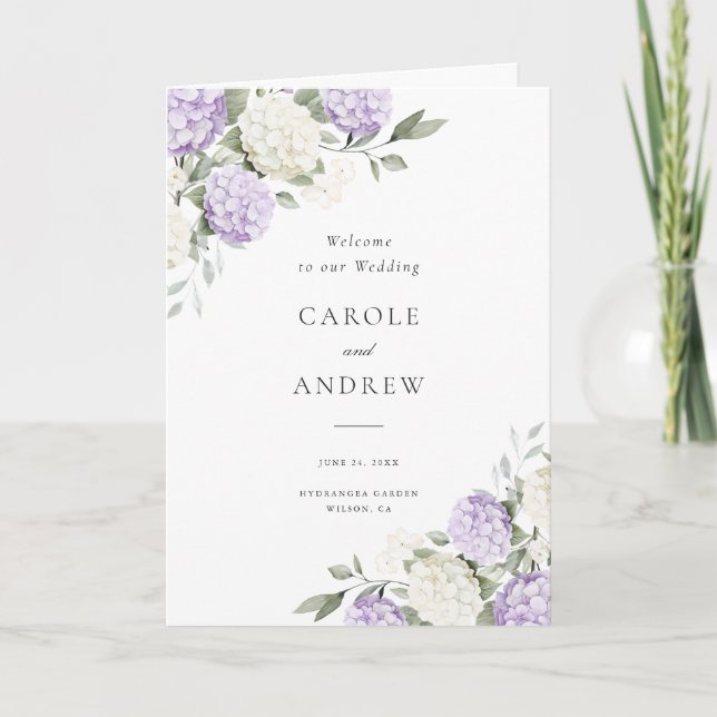 Programa Boda Floral Elegante Hortensia Púrpura Doblada (Anverso)