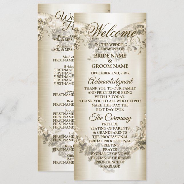 Programa Boda Floral Golden Ornate Frame Elegante (Anverso / Reverso)