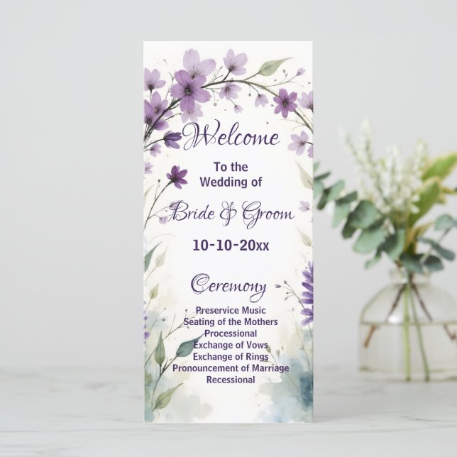 Programa Boda floral lila lavanda (Anverso de pie)
