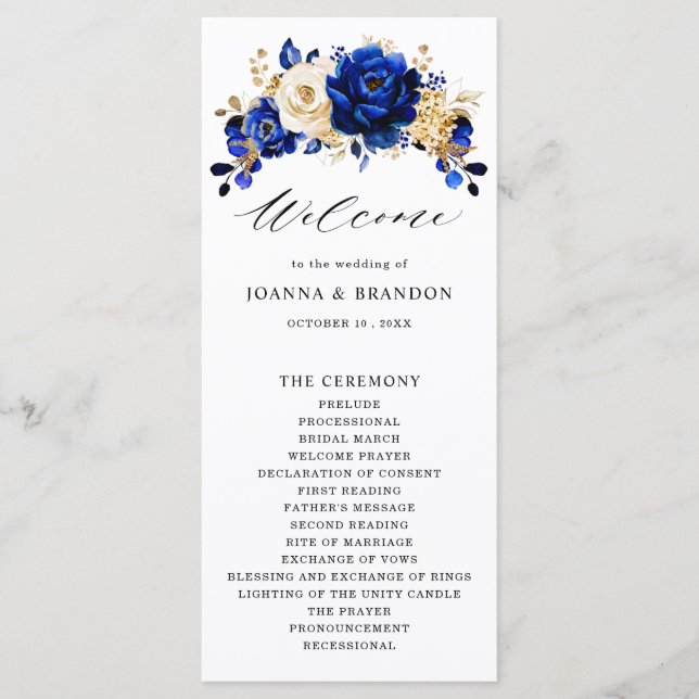 Programa Boda floral metálico Royal Blue Yellow Gold (Anverso)