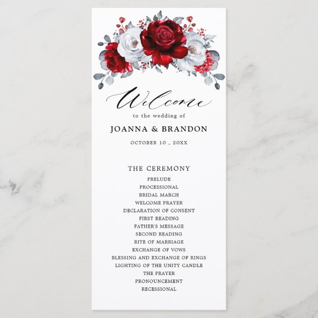 Programa Boda floral metálico Royal Red White Silver (Anverso)