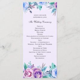 Programa Boda floral morada y azul. Flores de acuarela