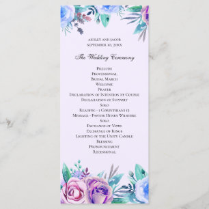 Programa Boda floral morado y azul. Flores acuáticas