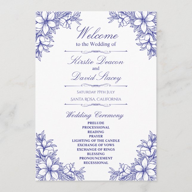 Programa Boda Floral Ornate Azul (Anverso)