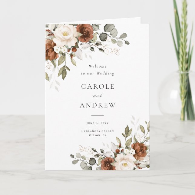 Programa Boda Floral Plegada Verde Beige Oro Óxido (Anverso)