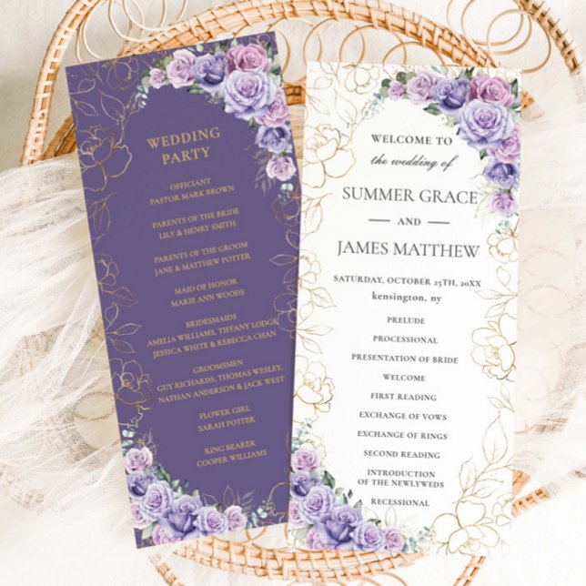 Programa Boda floral Purple Lilac Lavender Line Art (Subido por el creador)