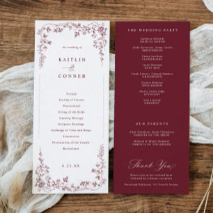 Programa Boda Floral Rojo Burdeos Antiguo Toile Francés