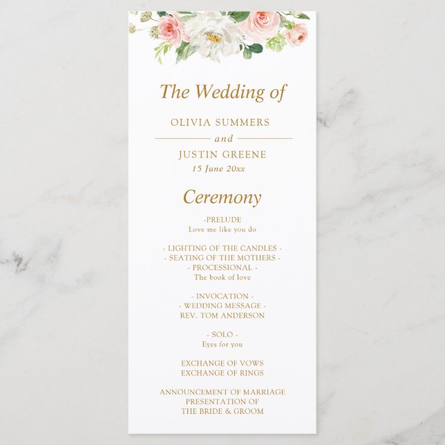Programa Boda floral rosa (Anverso)