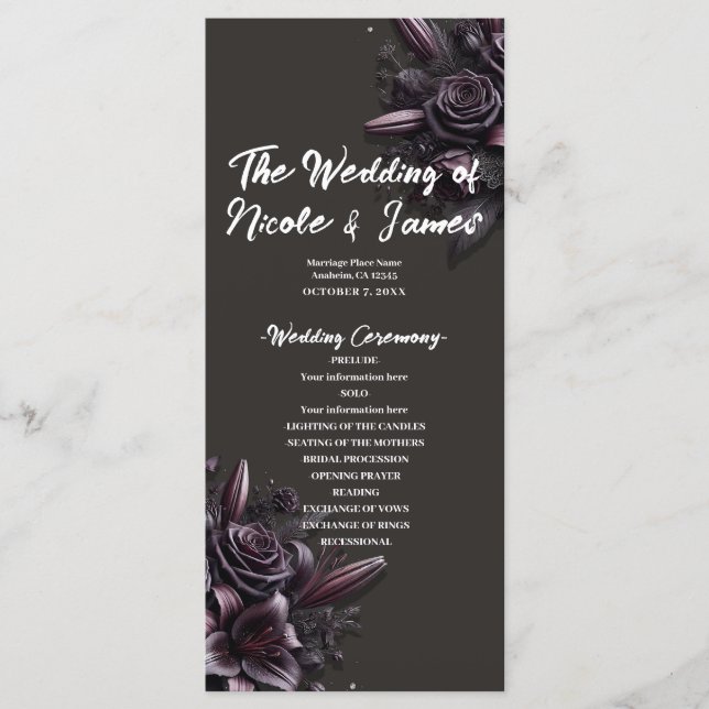 Programa Boda floral Rosa Berry Purple & Black Lily (Anverso)