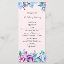 Programa Boda floral rosa y azul. Flores de acuarela