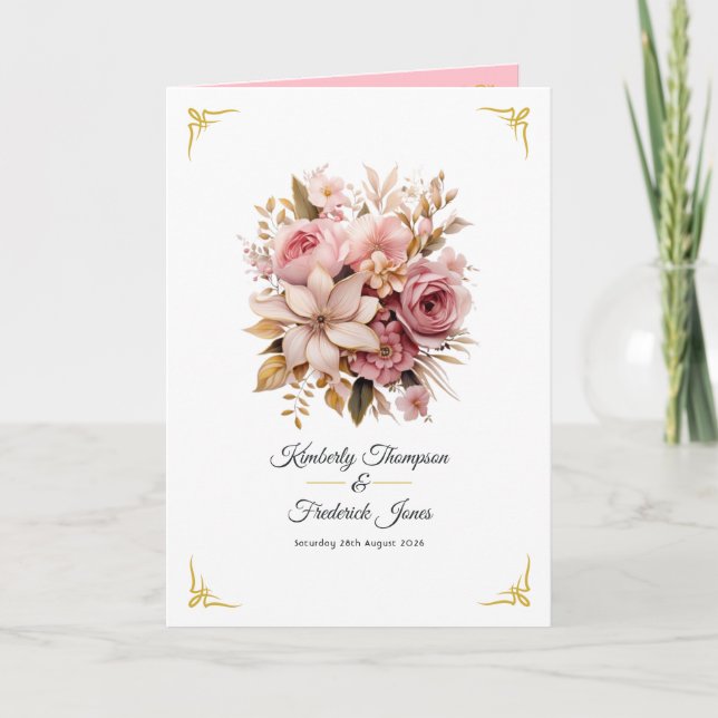 Programa Boda floral rosa y dorada (Anverso)