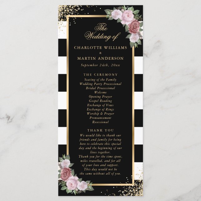 Programa Boda floral Rubor Pink Black White Gold (Anverso)