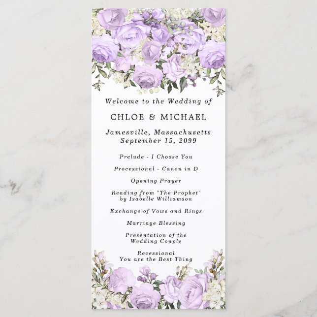 Programa Boda floral Rustic Purple Rosa (Anverso)