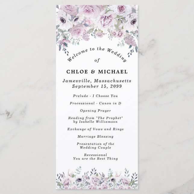 Programa Boda floral Rustic Purple Rosa (Anverso)