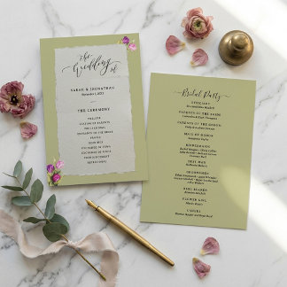 Programa Boda floral salvia verde minimalista y chic