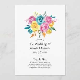 Programa Boda floral turquesa, amarilla y rosa