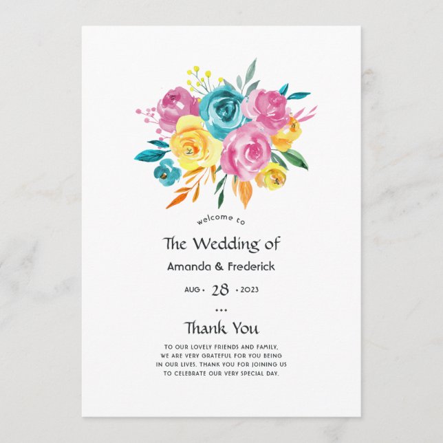 Programa Boda floral turquesa, amarilla y rosa (Anverso)