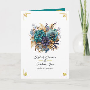 Programa Boda floral verde azulado, púrpura y dorada