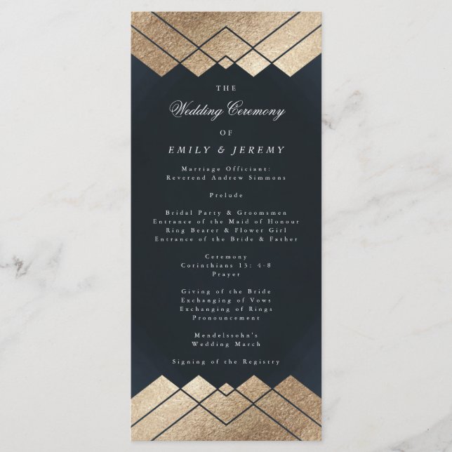 Programa Boda Gatsby de Oro de la Marina Oscura Geométrica (Anverso)