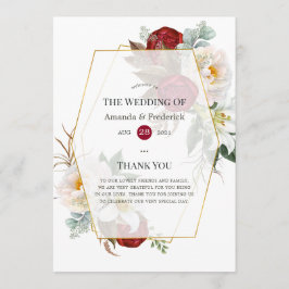 Programa Boda geométrico floral blanco y rojo de Borgoña