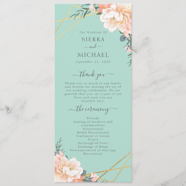 Programa Boda Geométrico Mint Green Peach Cream Gold (Anverso)