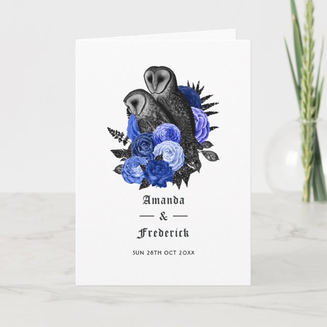Programa Boda Gótica de Búhos Florales Azul Real (Anverso)