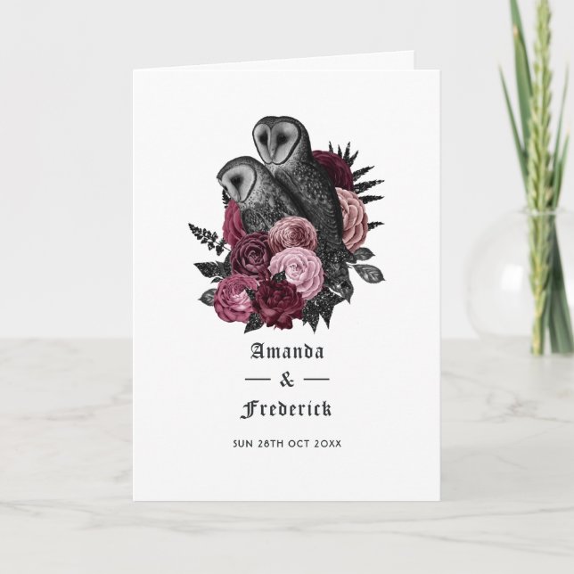 Programa Boda Gótica de Búhos Florales de Borgoña (Anverso)