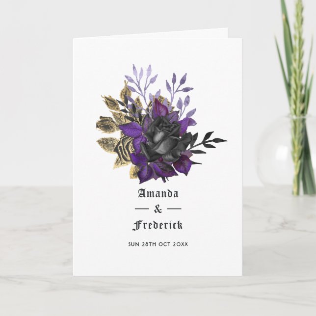 Programa Boda gótico morado negro y oro (Anverso)