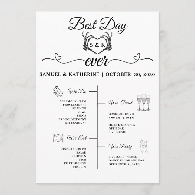 Programa Boda Gótico Romántico Skeleton Hand Halloween (Anverso)