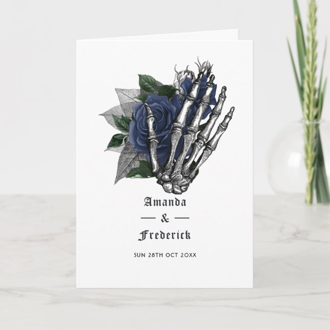 Programa Boda gótico Skeleton floral azul de la marina (Anverso)