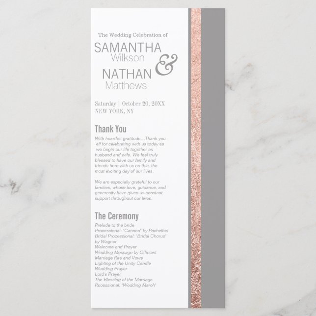 Programa Boda gris pizarra del marco dorado simple Rosa (Anverso)