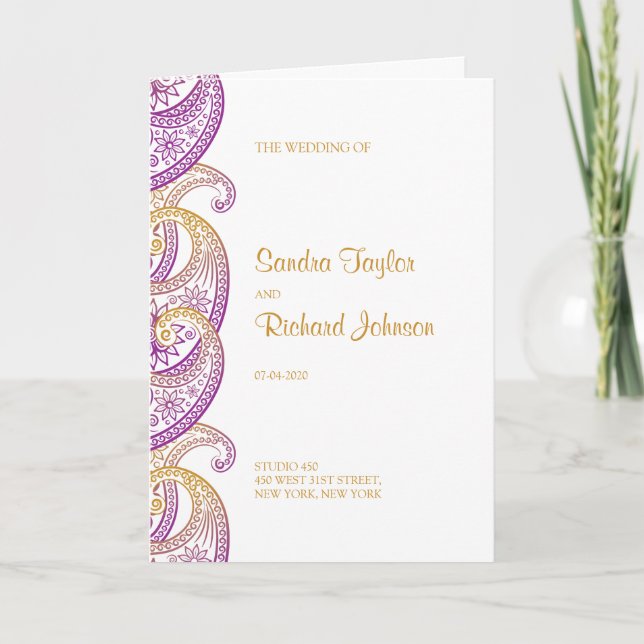 Programa Boda indio Purple and Gold Paisley (Anverso)