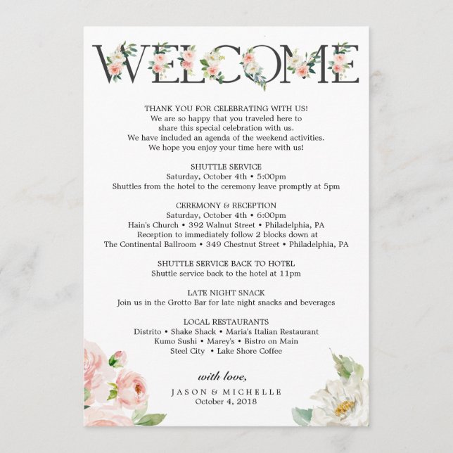 Programa Boda Itinerario - Bienvenida Boda - Bachelorette (Anverso)