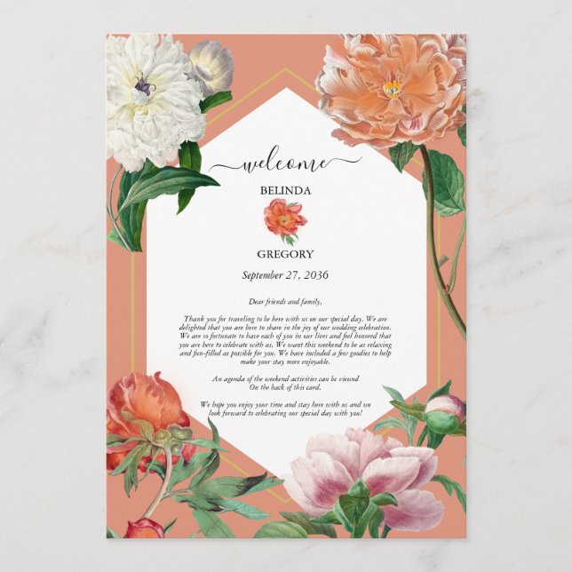 Programa Boda Itinerario de Flores de Peonies Rosa (Anverso)