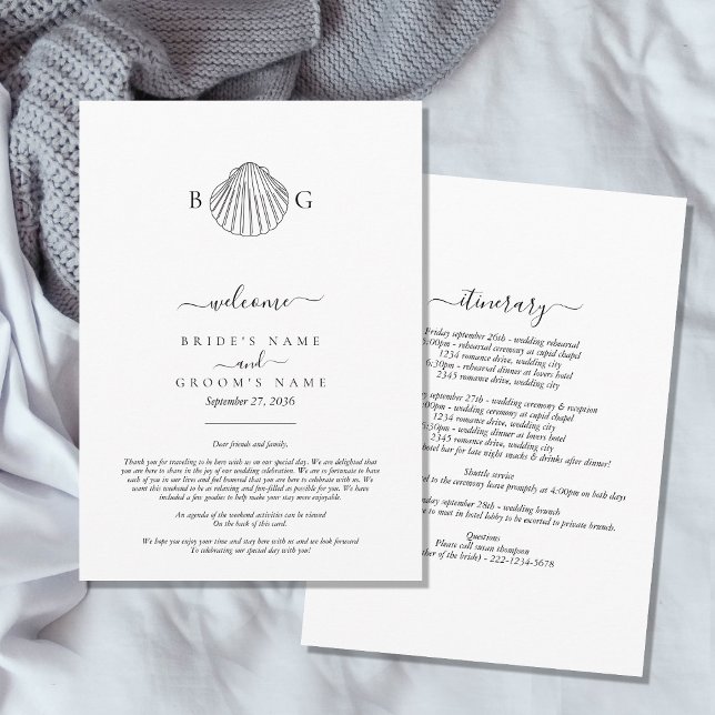 Programa Boda Itinerario del monograma de la concha (Clam Seashell Monogram Wedding Itinerary Program)