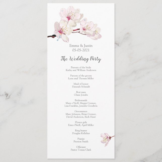 Programa Boda japonés Sakura con flores de cerezo rosa (Anverso)