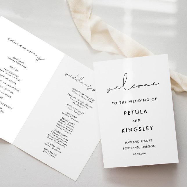 Programa Boda manuscrito minimalista simple plegado (Subido por el creador)