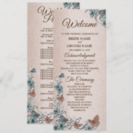 Programa Boda Mariposa de Cobre Floral Plateado Verde Claro