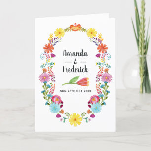 Programa Boda Mexicana Fiesta Floral Acuarela Colorida
