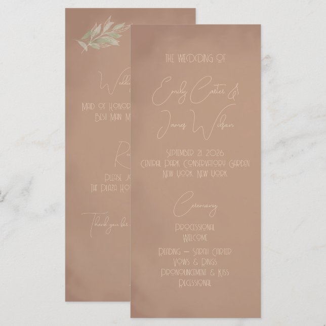 Programa Boda minimalista boho de terracota (Anverso / Reverso)