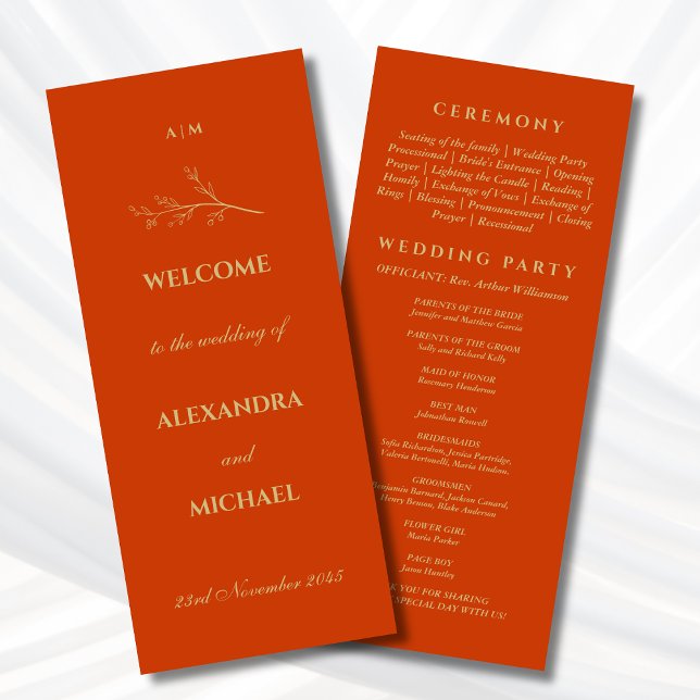 Programa Boda minimalista botánica con monograma de terraco (Subido por el creador)