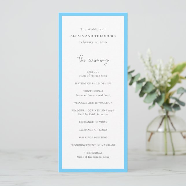 Programa Boda Moderna Azul Chic (Anverso de pie)